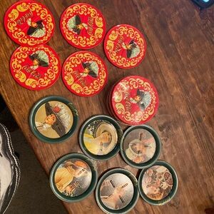 vintage Coca Cola metal coaster set of 11 with storage tin